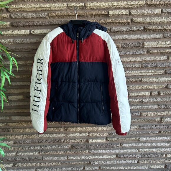 Tommy Hilfiger Hooded  Spellout Puffer Jacket Men's Small Women’s Large - Picture 9 of 12